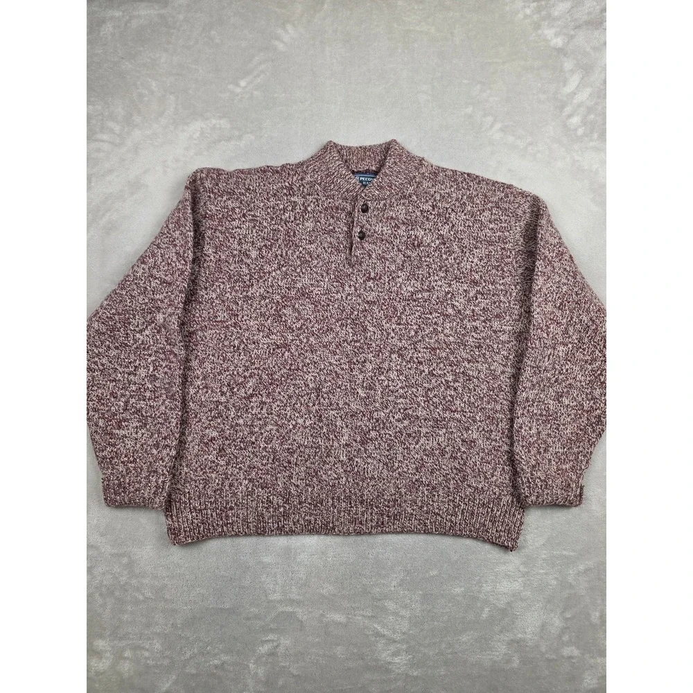 Vintage Peconic Bay Traders Sweater Women XL Red Marl Wool Blend Henley Knit USA